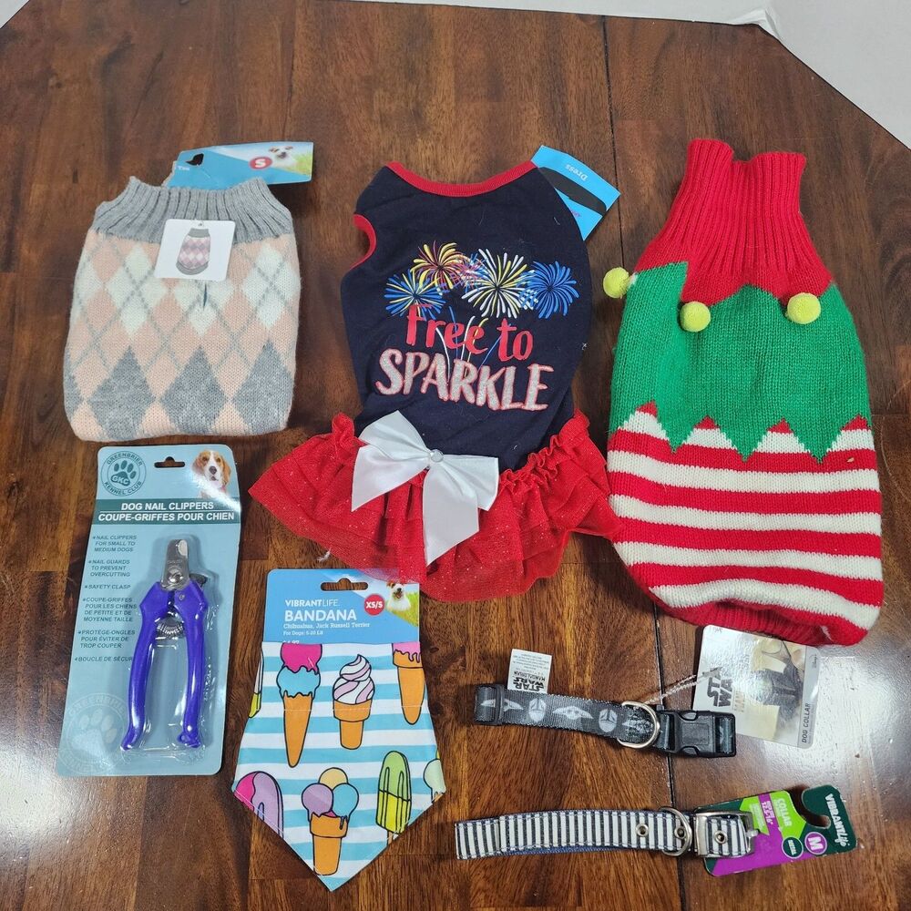 Dog Dresses Clipper and Colars Size S/M Lot of 7